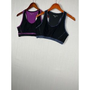 Romeo+Juliet‎ Active Sports Bra x2 Womens L Black Purple Blue Racerback Sporty